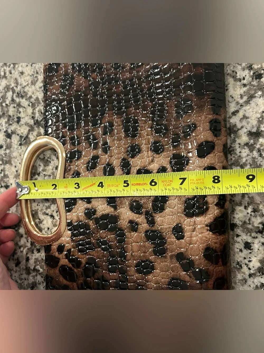 Brown Black Faux Croc Structured Clutch Gold Tone Handle